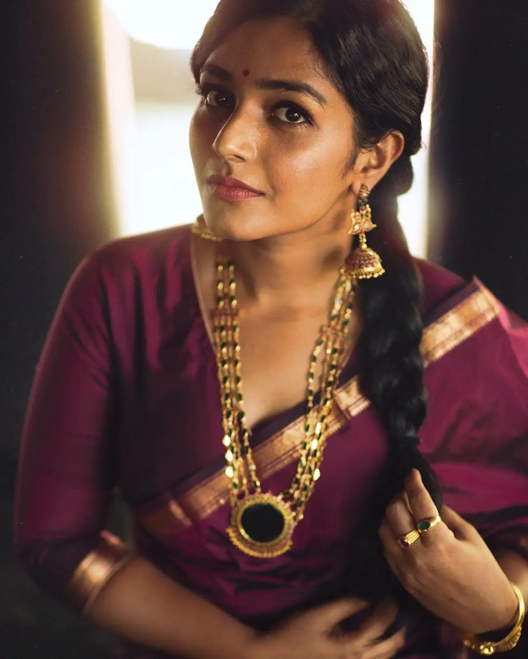 Malayalam Actress Rajisha Vijayan in Green Saree Maroon Blouse